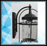 Mega Lighting 17.12" Wall lantern Textured Black/ Clear Water Grain Glass(1) 60W- BRAND NEW