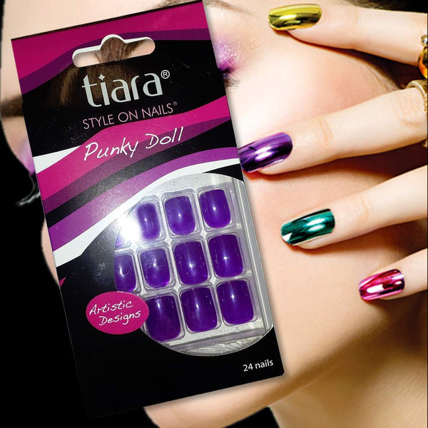 Tiara Style On Artificial Glue-On Punky Doll Sexy Nails 24-Pack