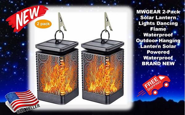MWGEAR 2-Pack Solar Lantern Lights Dancing Flame Waterproof Outdoor Hanging NEW